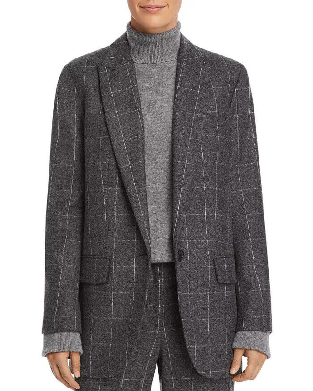 Equipment Blazer Jacket James Coat Gray Windowpane Button Down Wool Grid 10
